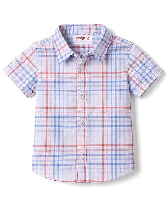 Babyhug Cotton Woven Half Sleeves Checks Shirt & Denim Shorts Set - Multicolor