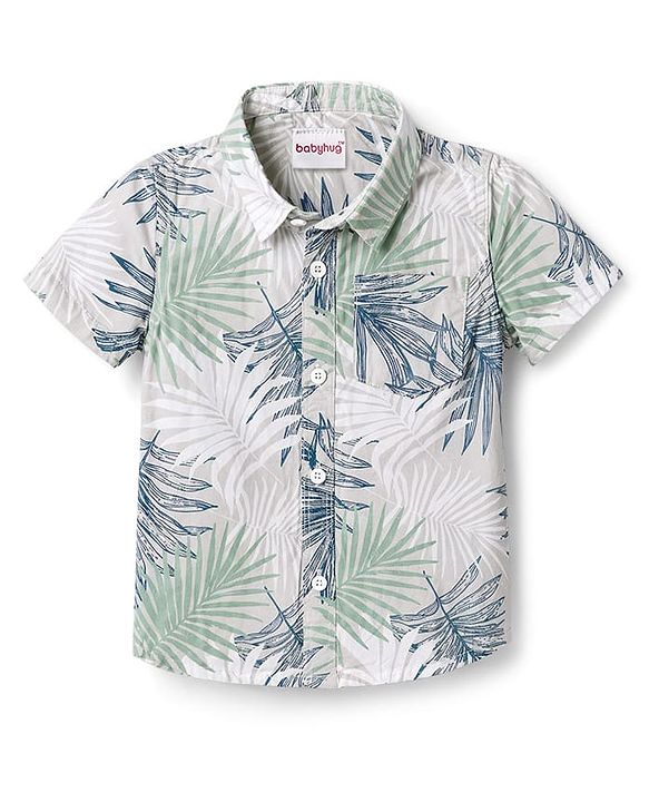 Babyhug Cotton Woven Half Sleeves Shirt & Shorts With Leaf Print - Multicolor