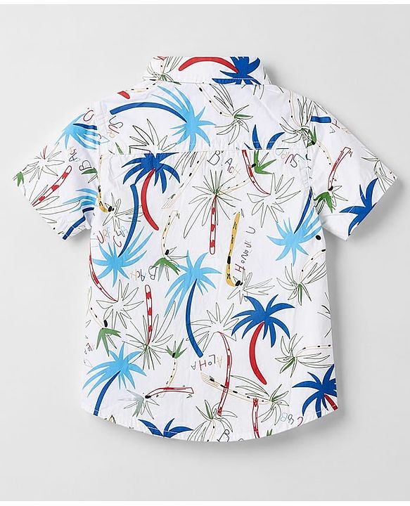 Babyhug 100% Cotton Woven Half Sleeves Shirt & Shorts Set Palm Tree Print - White & Blue