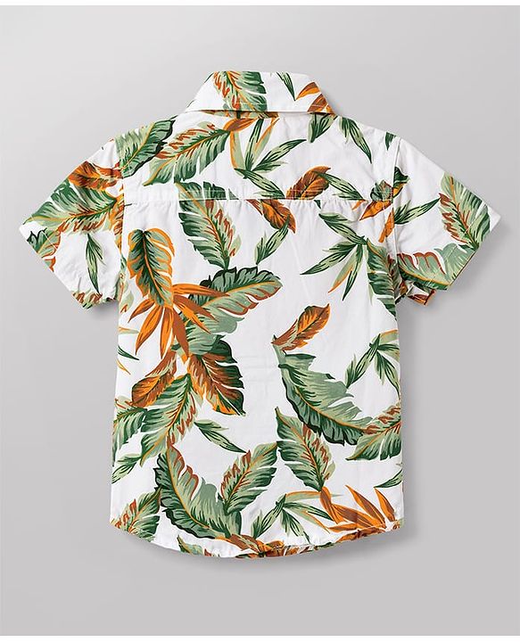 Babyhug Cotton Woven Half Sleeves Shirt & Shorts Set With Leaf Print - Multicolor