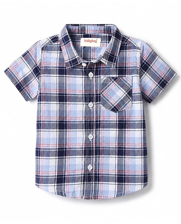 Babyhug Cotton Woven Half Sleeves Checked Shirt & Denim Shorts Set - Blue