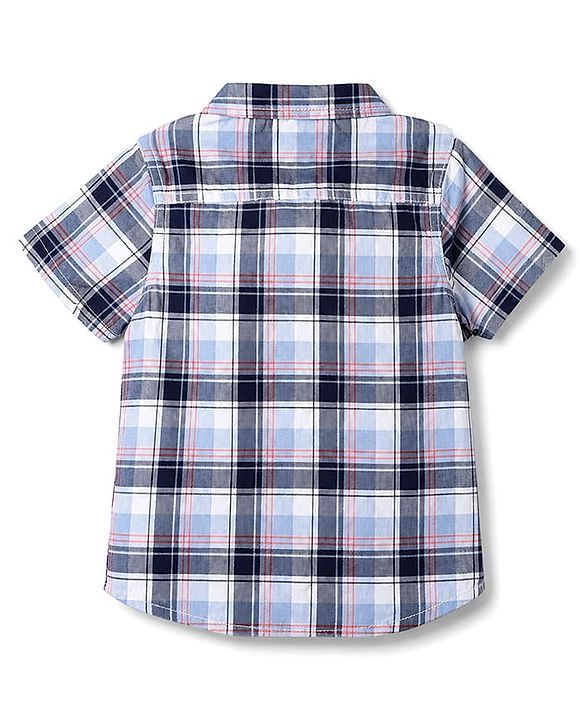 Babyhug Cotton Woven Half Sleeves Checked Shirt & Denim Shorts Set - Blue