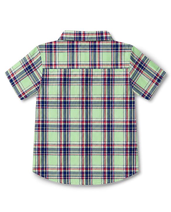 Babyhug 100% Cotton Woven Half Sleeves Checked Shirt & Denim Shorts Set - Beige