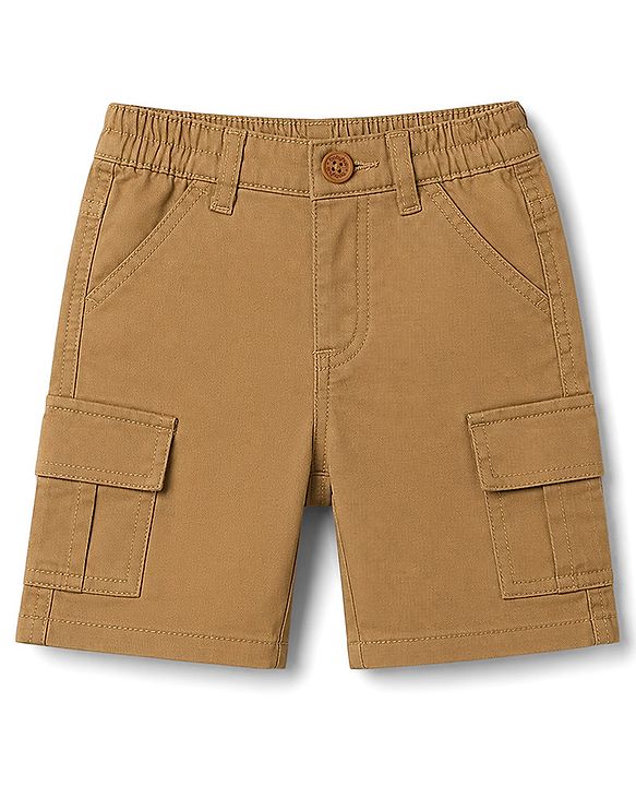 Babyhug 100% Cotton Woven Half Sleeves Checked Shirt & Denim Shorts Set - Beige