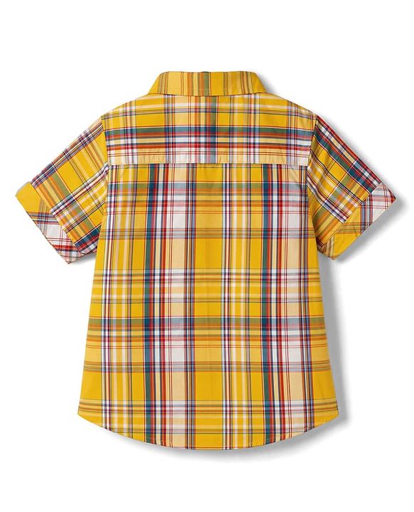 Babyhug Cotton Woven Half Sleeves Checked  Shirt & Denim Shorts Set - Yellow & Blue