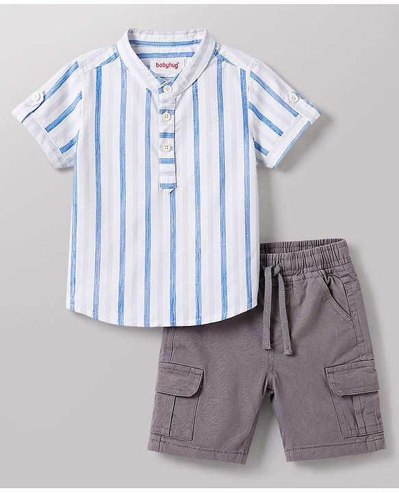 Babyhug 100% Cotton Woven Half Sleeves Striped Shirt & Shorts Set - Multicolor