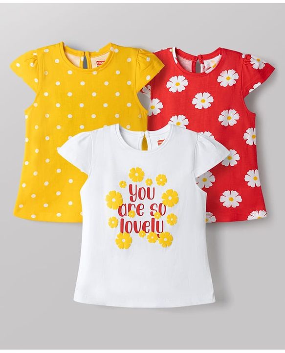 Babyhug Cotton Knit T-Shirts Half Sleeves with Graphics Multi Color 9-12 Months Pack of 3