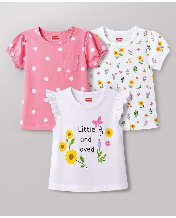 Babyhug Cotton Knit T-Shirts Half Sleeves with Graphics Multi Color 9-12 Months Pack of 3