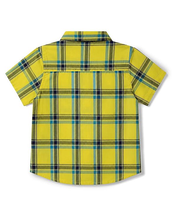 Babyhug Cotton Woven Half Sleeves Checked Shirt & Denim Shorts Set - Yellow & Blue