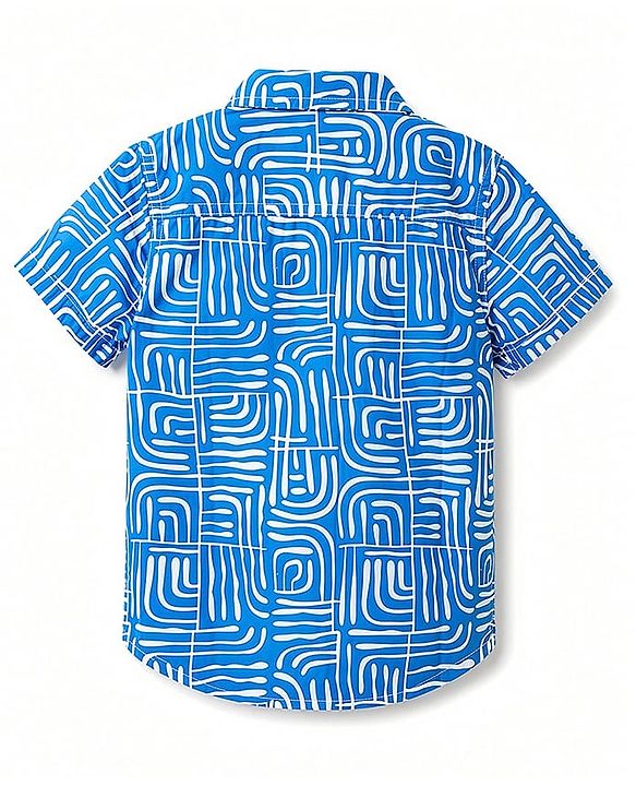 Babyhug Cotton Woven Half Sleeves Abstract Printed Shirt & Denim Shorts Set - Blue