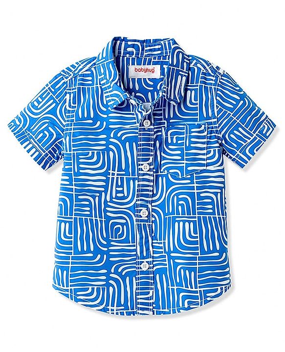 Babyhug Cotton Woven Half Sleeves Abstract Printed Shirt & Denim Shorts Set - Blue