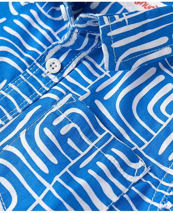 Babyhug Cotton Woven Half Sleeves Abstract Printed Shirt & Denim Shorts Set - Blue