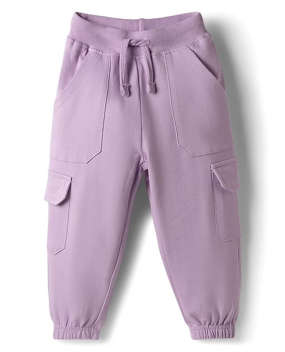 Babyhug Terry Knit Half Sleeves Solid Top & Trouser Set - Purple