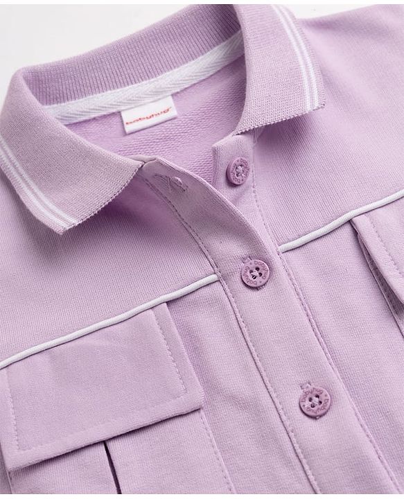 Babyhug Terry Knit Half Sleeves Solid Top & Trouser Set - Purple