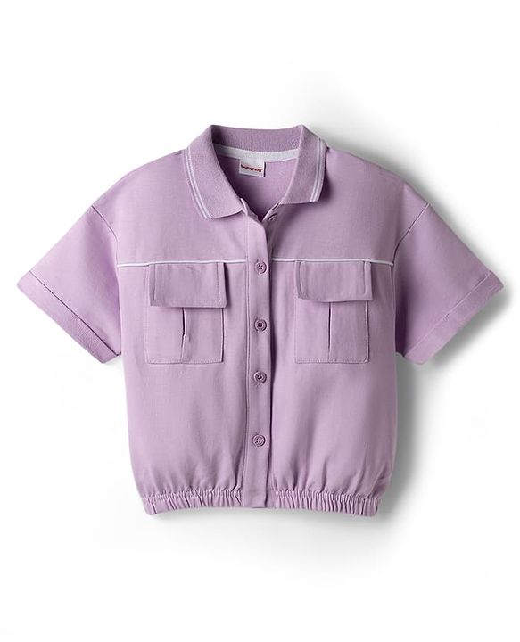 Babyhug Terry Knit Half Sleeves Solid Top & Trouser Set - Purple