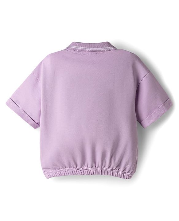 Babyhug Terry Knit Half Sleeves Solid Top & Trouser Set - Purple