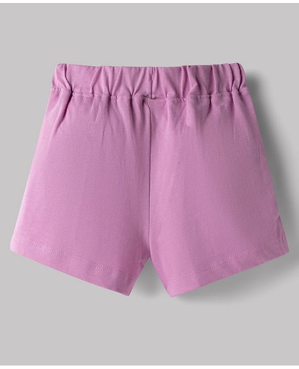 Babyhug Single Jersey Knit Half Sleeves Bear Embroidered & Printed Top & Shorts Set with Bow Applique - White & Pink