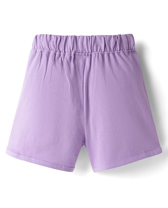 Babyhug Single Jersey Knit Sleeveless Top & Shorts Set With Teddy Bear Patch - White & Purple