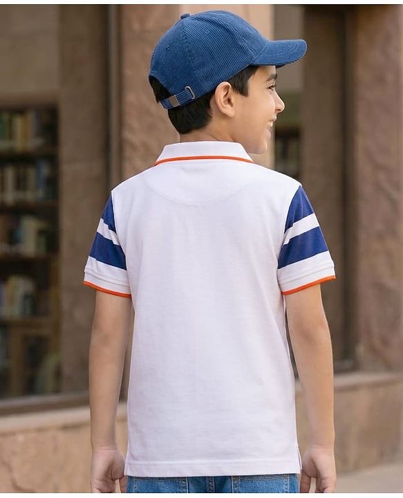 Pine Kids Cotton Knit Half Sleeves T-Shirt With Stripes - White