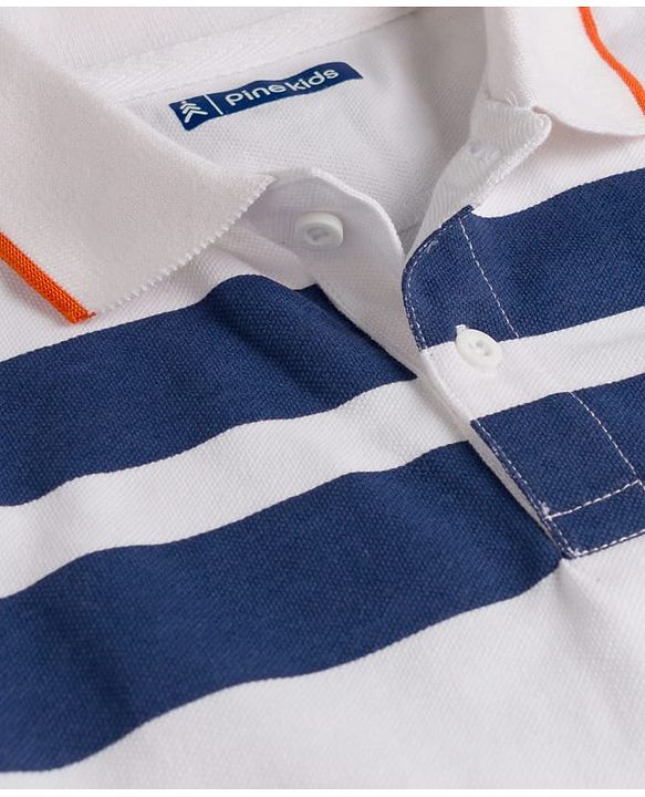 Pine Kids Cotton Knit Half Sleeves T-Shirt With Stripes - White
