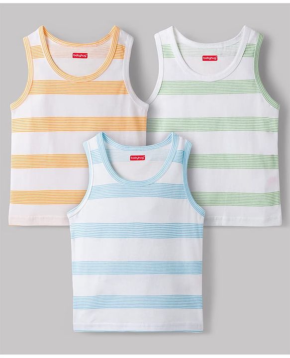 Babyhug 100% Cotton Single Jersey Knit Sleeveless Striped Vests Pack of 3 - Multicolor