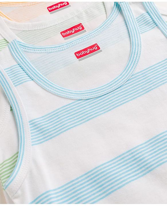 Babyhug 100% Cotton Single Jersey Knit Sleeveless Striped Vests Pack of 3 - Multicolor