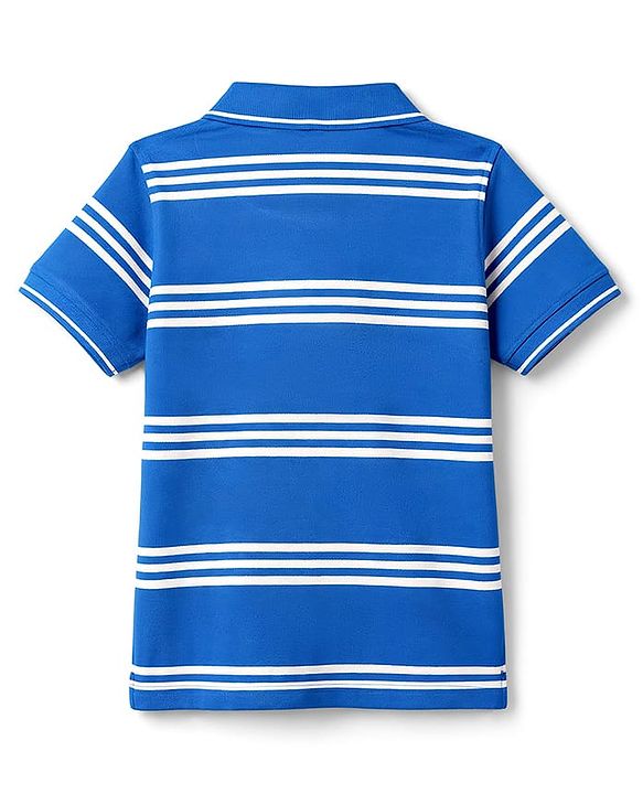 Pine Kids Cotton Knit T-Shirts Striped Half Sleeves Polo Neck  Blue 4-5 Years