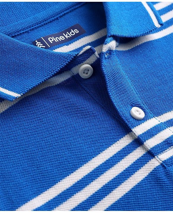 Pine Kids Cotton Knit T-Shirts Striped Half Sleeves Polo Neck  Blue 4-5 Years