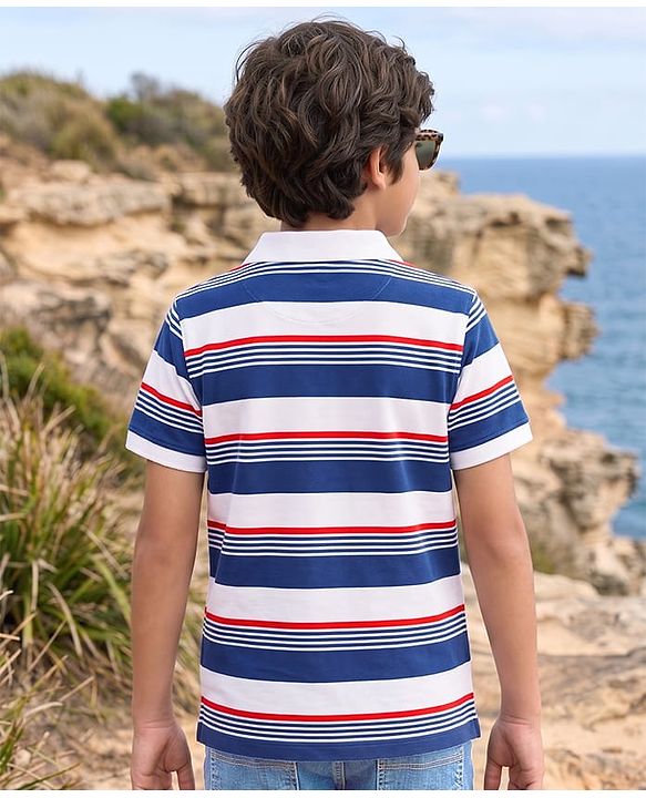 Pine Kids Cotton Knit T-Shirt Striped Polo Neck Half Sleeves Multi Color 5-6 Years
