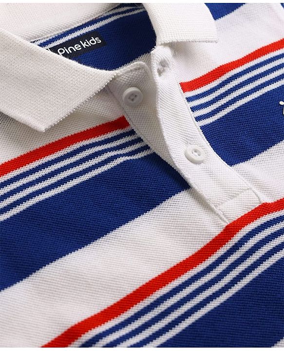 Pine Kids Cotton Knit T-Shirt Striped Polo Neck Half Sleeves Multi Color 5-6 Years
