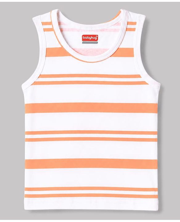 Babyhug 100% Cotton Knit Sleeveless Striped Sando Vests Pack Of 3 - Orange Purple & Light Blue