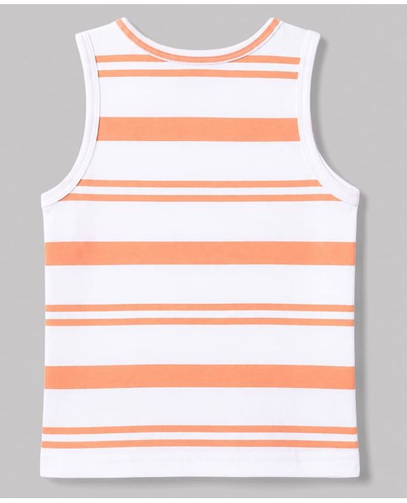Babyhug 100% Cotton Knit Sleeveless Striped Sando Vests Pack Of 3 - Orange Purple & Light Blue