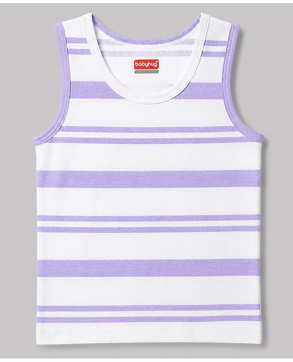 Babyhug 100% Cotton Knit Sleeveless Striped Sando Vests Pack Of 3 - Orange Purple & Light Blue