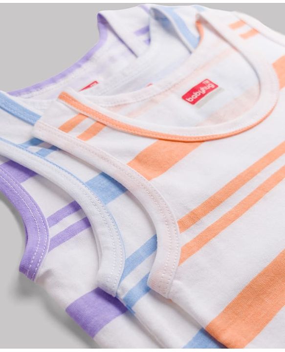 Babyhug 100% Cotton Knit Sleeveless Striped Sando Vests Pack Of 3 - Orange Purple & Light Blue