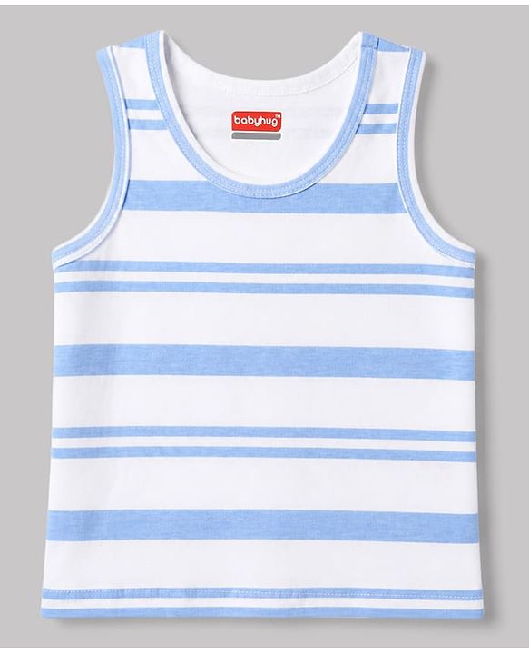 Babyhug 100% Cotton Knit Sleeveless Striped Sando Vests Pack Of 3 - Orange Purple & Light Blue