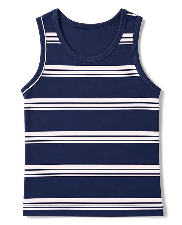 Babyhug 100% Cotton Knit Striped Sleeveless Vests Pack of 3 -white, Navy Blue & Pink