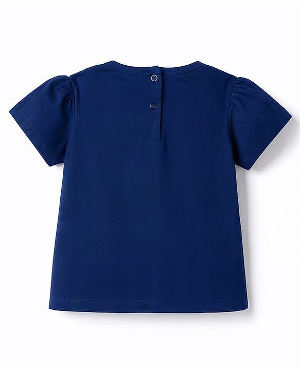 Babyhug 100% Cotton Knit Half Sleeves Floral Printed T-Shirt - Navy Blue