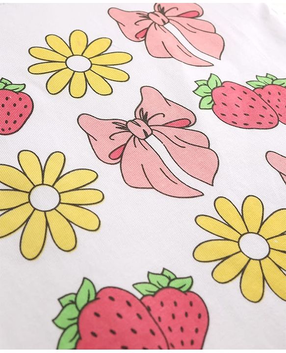 Babyhug Cotton Knit Half Sleeves T-Shirt with Schiffli Detailing & Floral Print - Multicolor