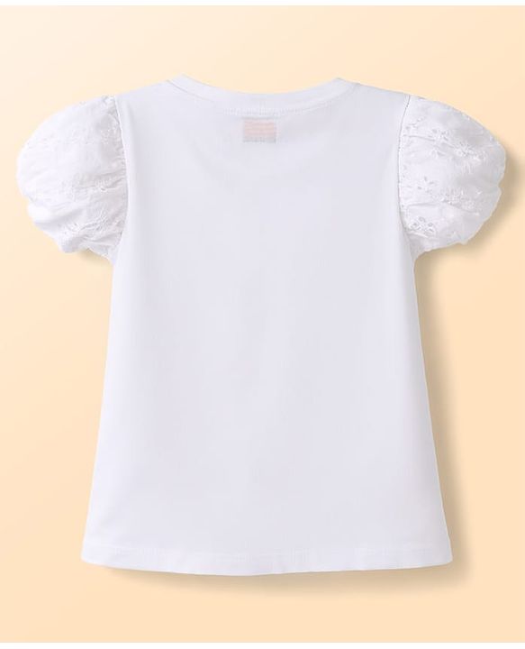 Babyhug Cotton Knit Half Sleeves T-Shirt with Schiffli Detailing & Floral Print - Multicolor