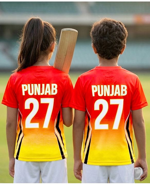 Pine Active Knit Half Sleeves Punjab IPL Jersey Printed T-Shirt - Red & Yellow