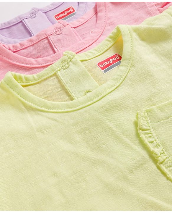 Babyhug Cotton Knit Half Sleeves Solid T-Shirts Pack of 3 - Multicolor