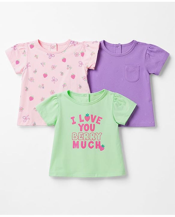 Babyhug Cotton Knit T-Shirts Half Sleeves with Graphics Multi Color 6-9 Months Pack of 3