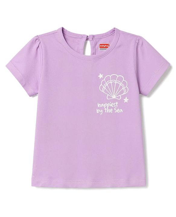 Babyhug 100% Cotton Knit Half Sleeves Floral & Sea Life Printed Oversized T-Shirt - Purple