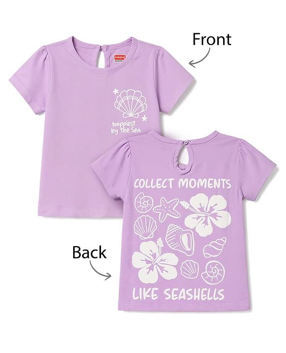 Babyhug 100% Cotton Knit Half Sleeves Floral & Sea Life Printed Oversized T-Shirt - Purple