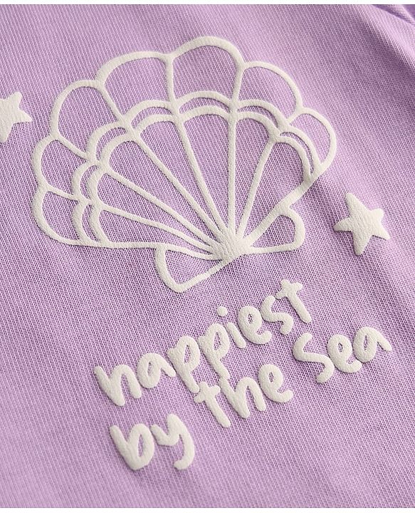 Babyhug 100% Cotton Knit Half Sleeves Floral & Sea Life Printed Oversized T-Shirt - Purple