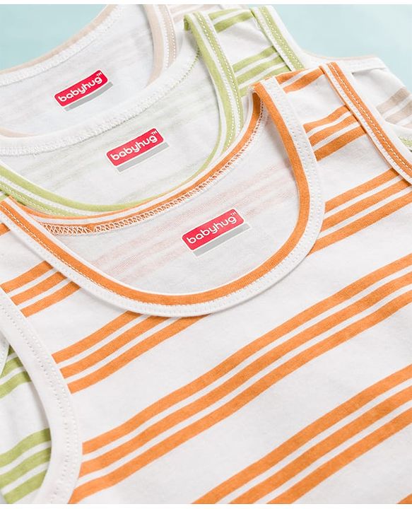 Babyhug 100% Cotton Knit Sleeveless Striped Sando Vests Pack of 3 - Multicolor