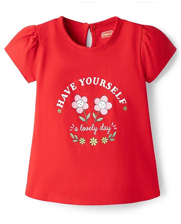 Babyhug Cotton Knit Half Sleeves T-Shirt With Floral Print - Multicolor