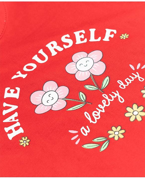 Babyhug Cotton Knit Half Sleeves T-Shirt With Floral Print - Multicolor