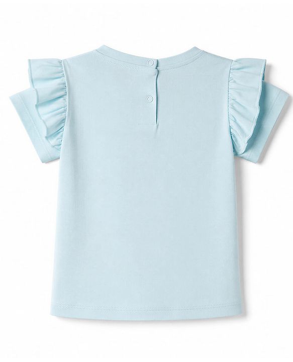 Babyhug 100% Cotton Knit Half Sleeves T-Shirt with Floral & Butterfly Applique - Sky Blue