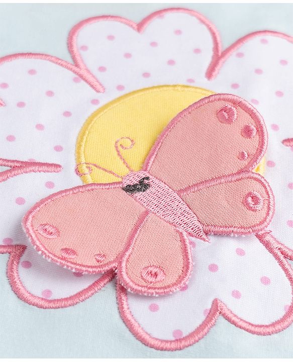Babyhug 100% Cotton Knit Half Sleeves T-Shirt with Floral & Butterfly Applique - Sky Blue